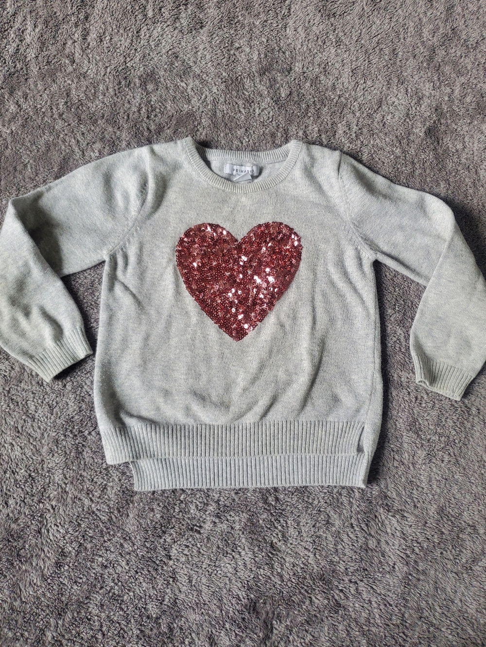 Primark Long Sleeve Slim Fit Heart Sequins Sweater Girls Size 4T